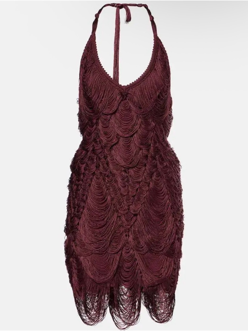 Salvatore Ferragamo One-Shoulder Fringe Dress in Burgundy
